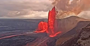 فوران قدرتمند آتشفشان کیلاویا با فواره‌ای از گدازه‌ها