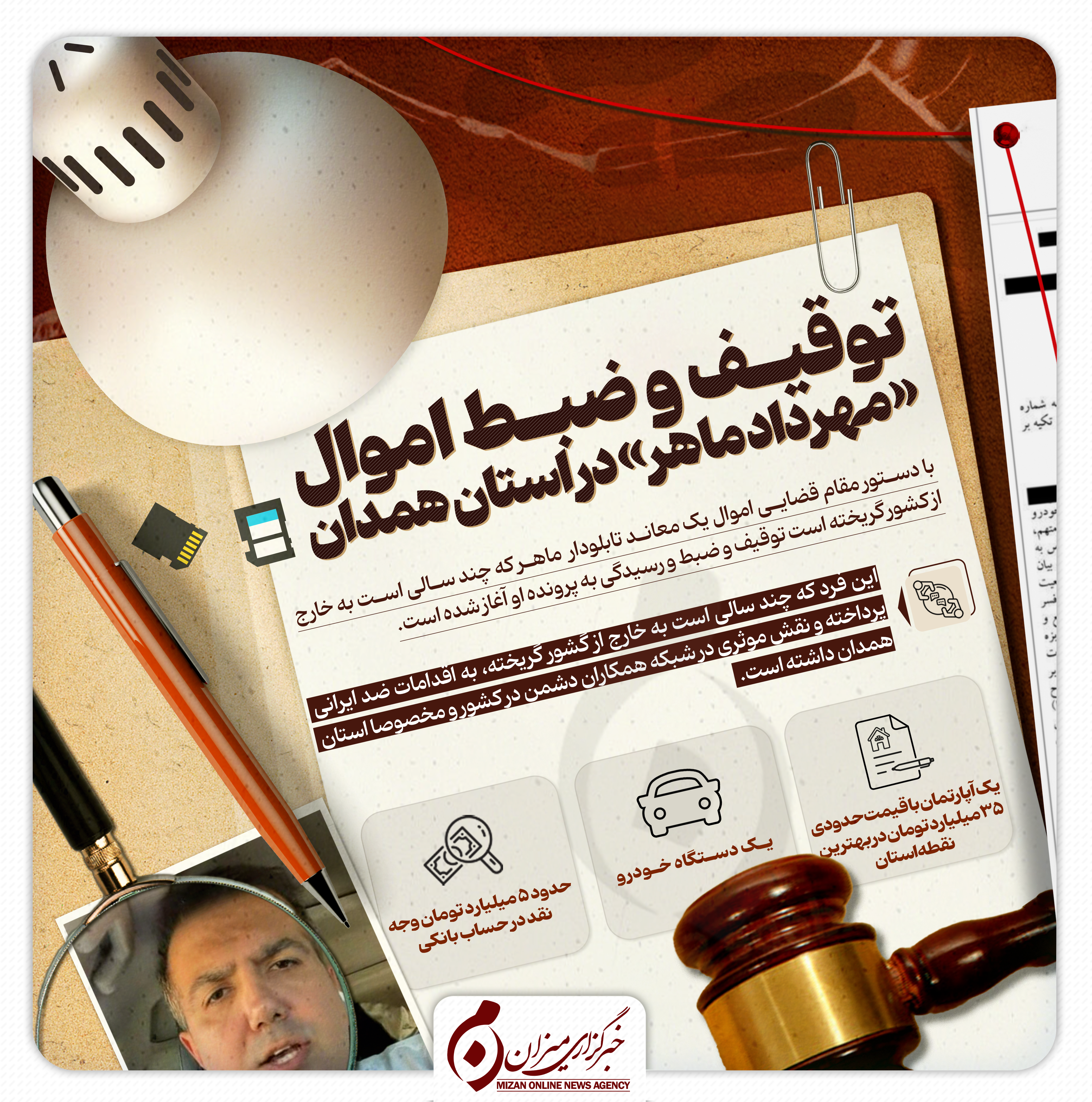 اینفوگرافیک| توقیف و ضبط اموال «مهرداد ماهر» در استان همدان