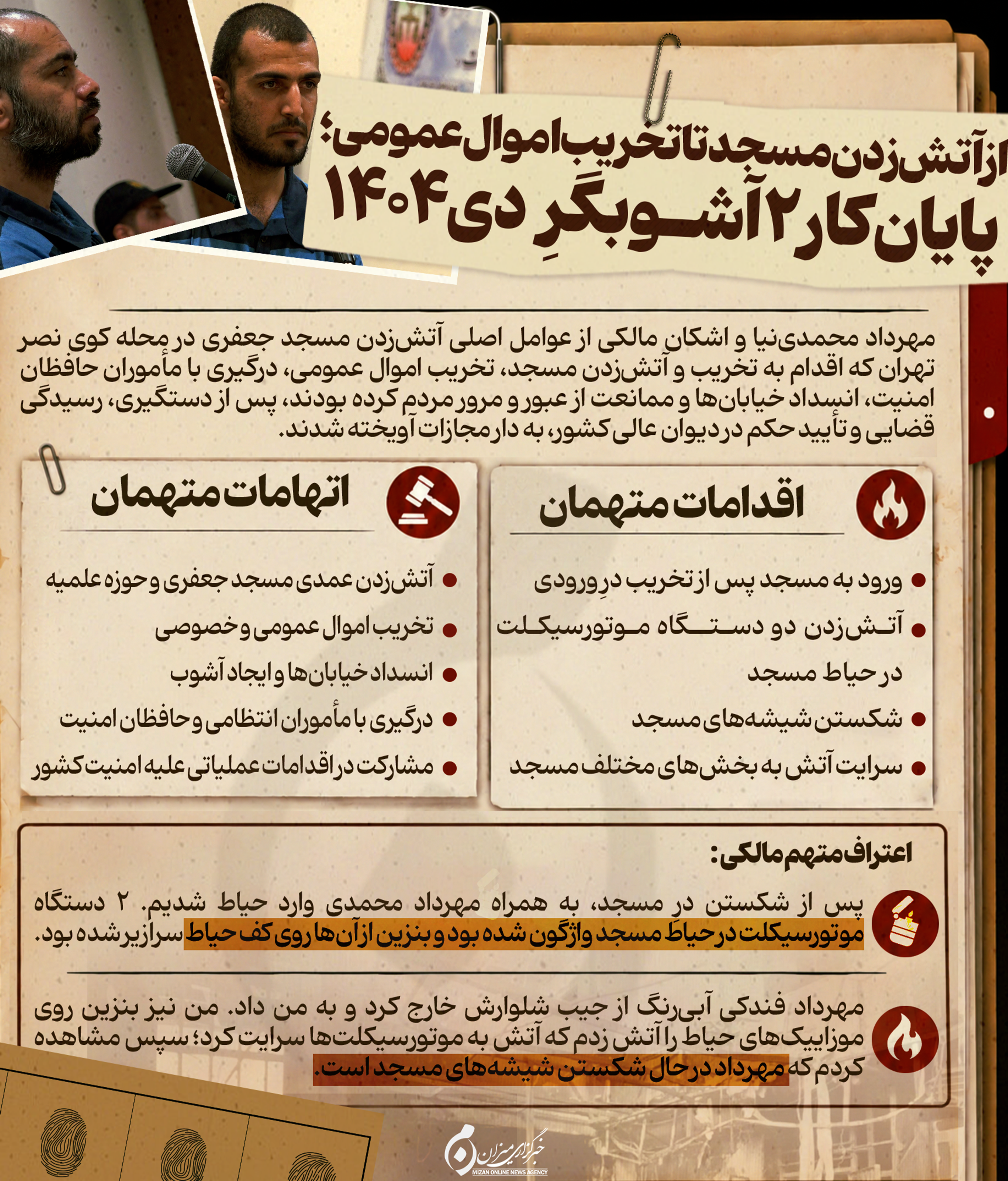 از آتش زدن مسجد تا تخریب اموال عمومی؛ پایان کار ۲ آشوبگر دی ۱۴۰۴