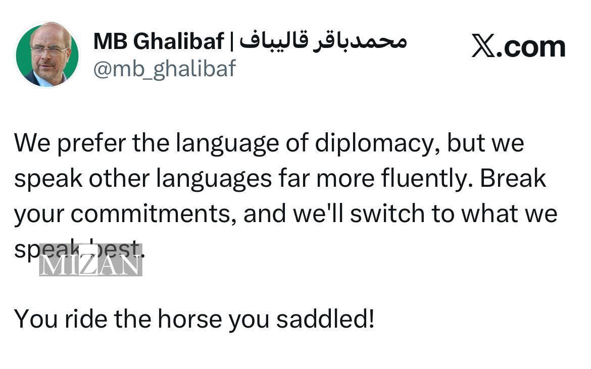 ما زبان دیپلماسی را ترجیح میدهیم، ولی زبان غیردیپلماسی را روانتر صحبت میکنیم / شما سوار همان اسبی میشوید که زین کردهاید! ما زبان دیپلماسی را ترجیح میدهیم، ولی زبان غیردیپلماسی را روانتر صحبت میکنیم / شما سوار همان اسبی میشوید که زین کردهاید!