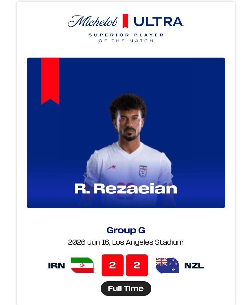 رضاییان بهترین بازیکن دیدار ایران و نیوزیلند شد رضاییان بهترین بازیکن دیدار ایران و نیوزیلند شد