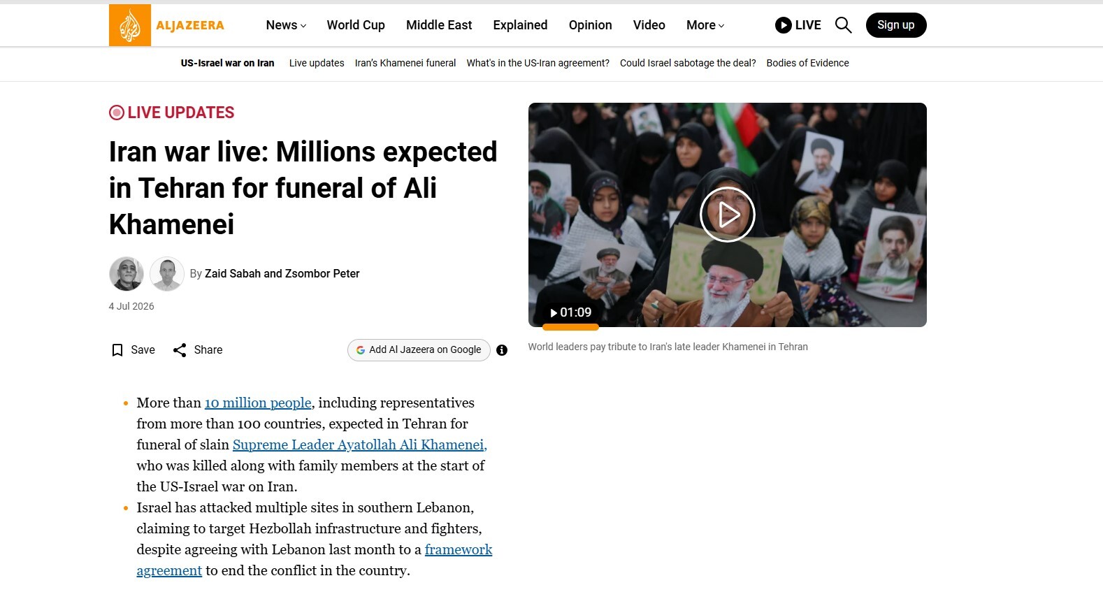 بازتاب برگزاری مراسم وداع با رهبر شهید انقلاب در رسانههای خارجی بازتاب برگزاری مراسم وداع با رهبر شهید انقلاب در رسانههای خارجی
