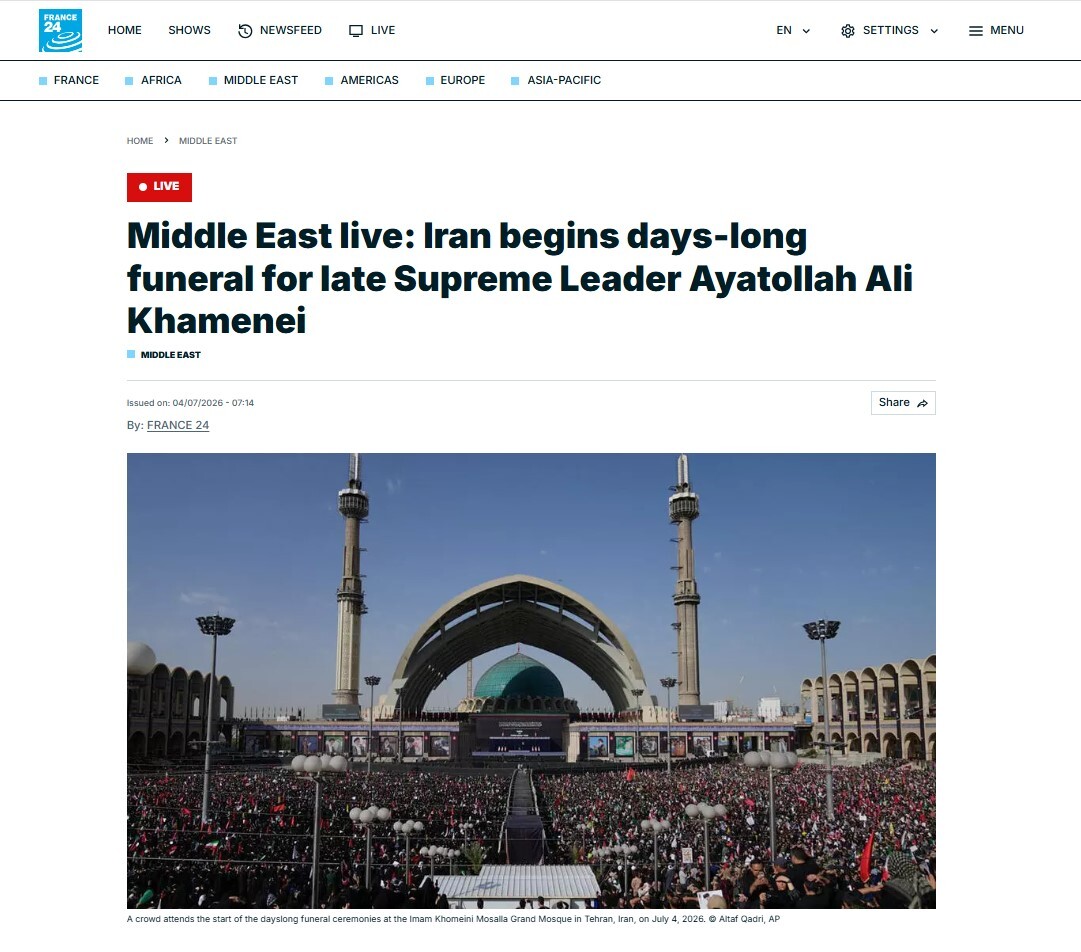 بازتاب برگزاری مراسم وداع با رهبر شهید انقلاب در رسانههای خارجی بازتاب برگزاری مراسم وداع با رهبر شهید انقلاب در رسانههای خارجی