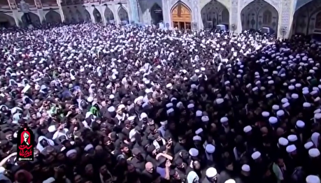 فیلم کامل اقامه نماز بر پیکر آقای شهید ایران در حرم مطهر امیرالمومنین علیه‌السلام