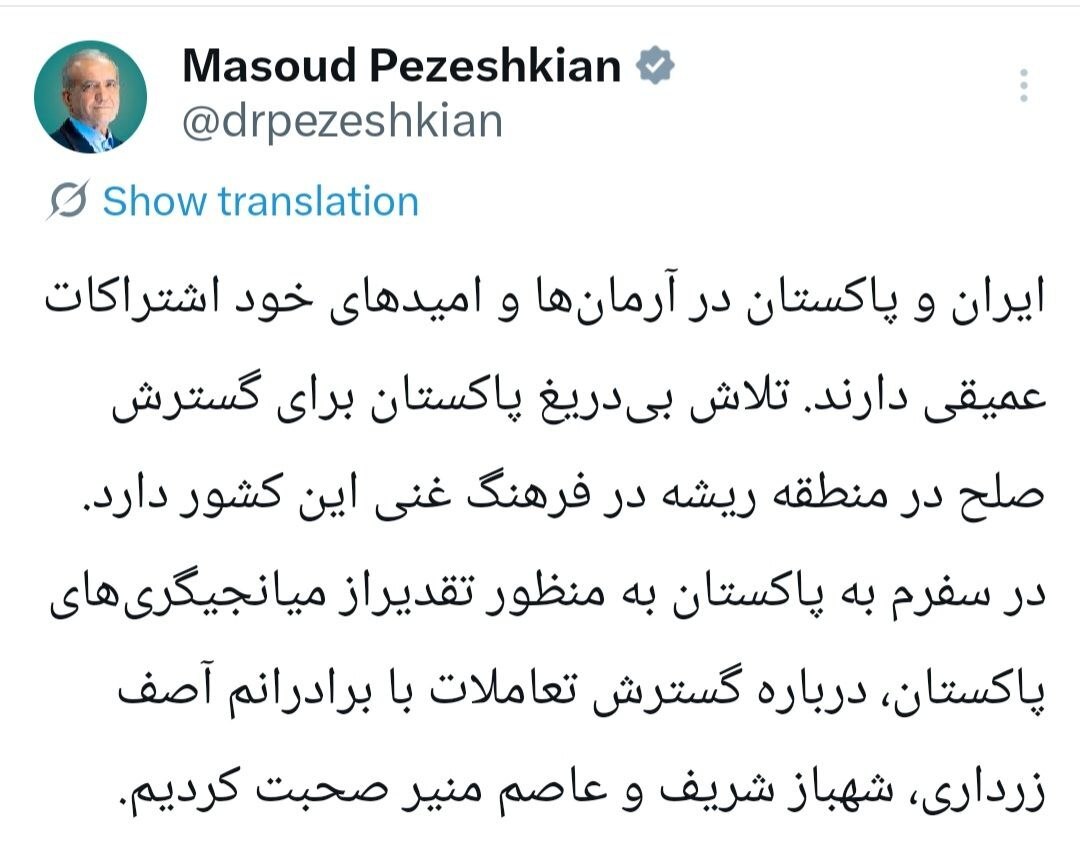 رئیس جمهور: ایران و پاکستان در آرمان‌ها و امید‌های خود اشتراکات عمیقی دارند