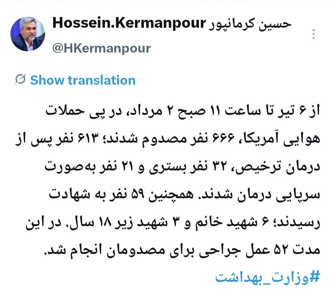 مصدومیت ۶۶۶ نفر و شهادت ۵۹ نفر در حملات اخیر آمریکا به کشور مصدومیت ۶۶۶ نفر و شهادت ۵۹ نفر در حملات اخیر آمریکا به کشور