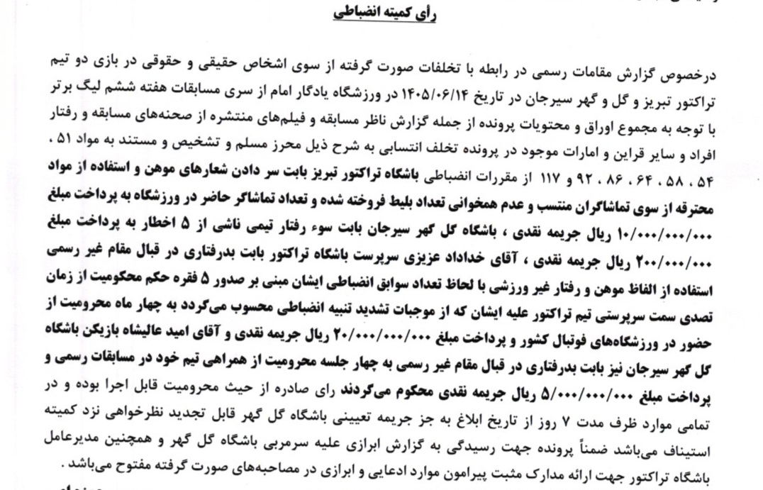 اعلام رأی کمیته انظباطی درباره خداداد عزیزی و عالیشاه اعلام رأی کمیته انظباطی درباره خداداد عزیزی و عالیشاه