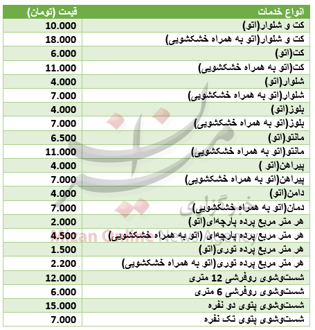 بخار خشکشویی‌ها به فضای مجازی رسید+جدول قیمت