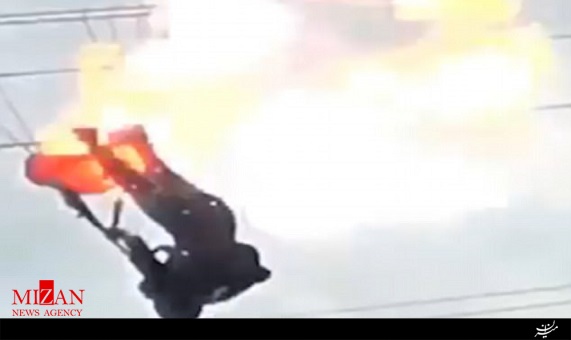 برخورد زن پاراگلايدرسوار با كابل فشار قوی برق 
