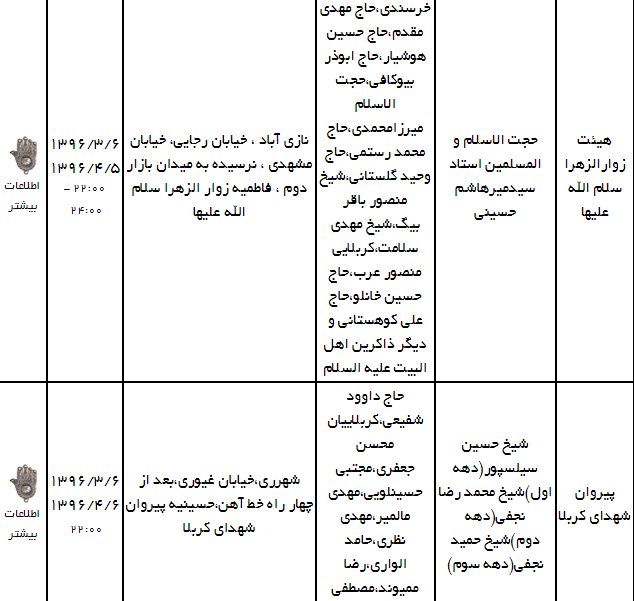ماه رمضان هیئت کجا برویم +جدول ماه رمضان هیئت کجا برویم +جدول