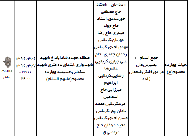 ماه رمضان هیئت کجا برویم +جدول ماه رمضان هیئت کجا برویم +جدول