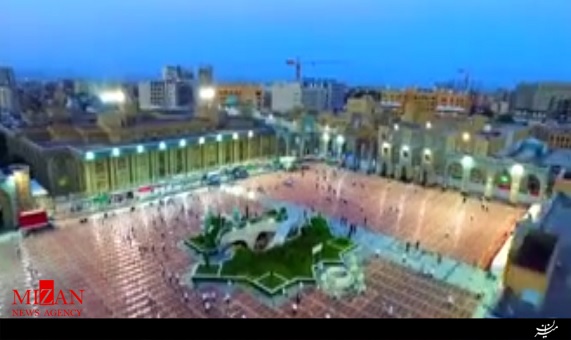 تصویربرداری هوایی از حرم مطهر رضوی و سفره افطار صحن هدایت 