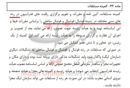 کمیته فوتسال و فوتبال ساحلی به صورت غیر قانونی لیگ برگزار می‌کنند/ تاج مسولیت این لیگ‌ها را به نایب رئیس دوم تفویض می‌کند؟ +سند