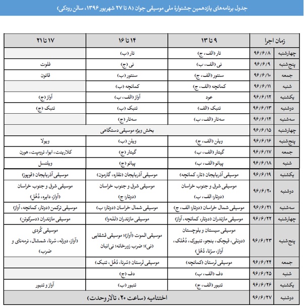 برنامه‌های یازدهمین جشنواره ملی موسیقی جوان اعلام شد+ جدول