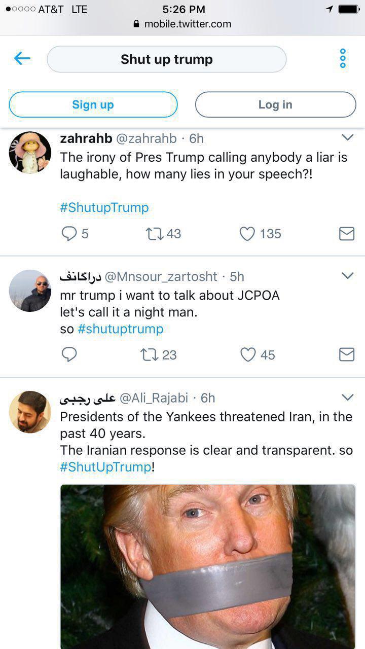 کلید واژههای #shutuptrump و #ترامپ_خفه_شو پرکاربردترین اصطلاحات در شبکههای اجتماعی شد کلید واژههای #shutuptrump و #ترامپ_خفه_شو پرکاربردترین اصطلاحات در شبکههای اجتماعی شد