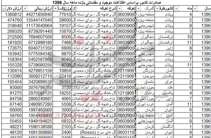 چقدر گل صادر کردیم/ هلند و آمریکا خواهان گل ایرانی+ جدول