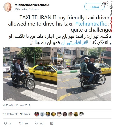 رانندگی سفیر آلمان با موتور در خیابان‌های تهران +عکس