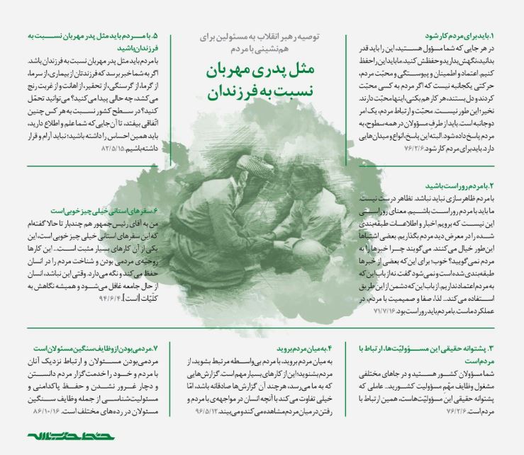 رهبر انقلاب: با مردم مثل پدری مهربان نسبت به فرزندان باشید