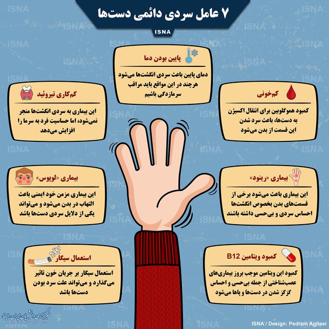 هفت عامل سردی دائمی دست‌ها +اینفوگرافی