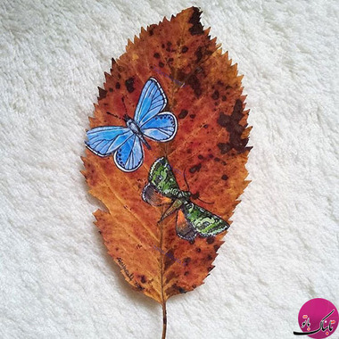 تبدیل برگ های بی جان به قابی زیبا از نقاشی + تصاویر