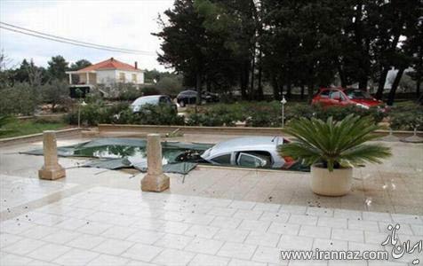 مهمان ذوق زده با ماشینش وارد استخر خانه میزبان شد +عکس