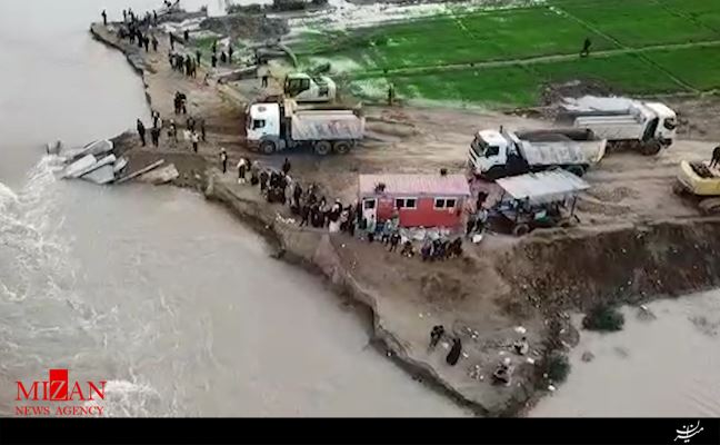 تصویری هوایی از محل شکستگی سیل بند در خوزستان