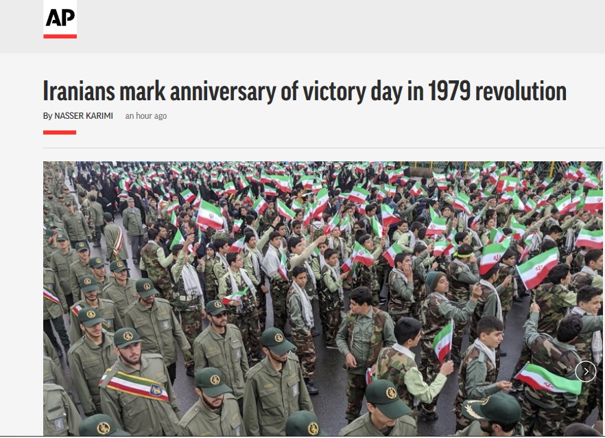الجزیره: میلیون‌ها ایرانی در جشن چهلمین سال پیروزی انقلاب در خیابان‌های ایران حضور یافتند/خبرنگار المیادین: ایرانی‎ها با وجود بارش باران و برف در راهپیمایی ۲۲ بهمن شرکت کردند/نیویورکر: ایران چهلمین سالگرد پیروزی انقلاب اسلامی را جشن گرفت/فارین بریف: حضور گسترده ایرانی‎ها در چهلمین سالگرد پیروزی انقلاب اسلامی/اسپوتنیک: راهپیمایی ۲۲ بهمن با شرکت میلیون‎ها نفر در جریان است