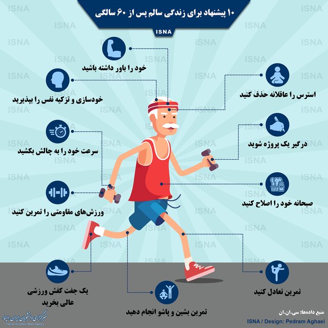 راههایی برای زندگی سالم پس از ۶۰ سالگی +اینفوگرافی راههایی برای زندگی سالم پس از ۶۰ سالگی +اینفوگرافی