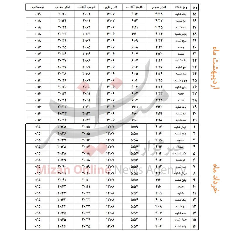 اوقات شرعی ماه مبارک رمضان ۱۴۴۰- شهر قزوین+جدول اوقات شرعی ماه مبارک رمضان ۱۴۴۰- شهر قزوین+جدول