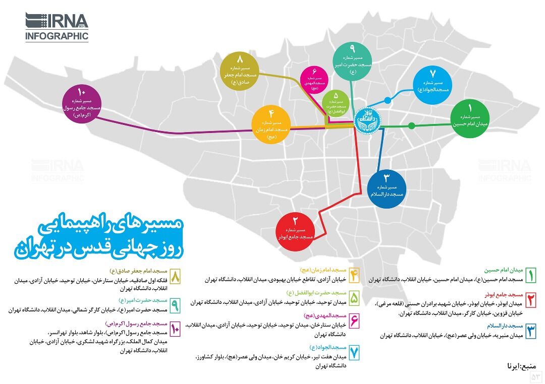 مسیرهای راهپیمایی روز جهانی قدس در تهران +اینفوگرافی