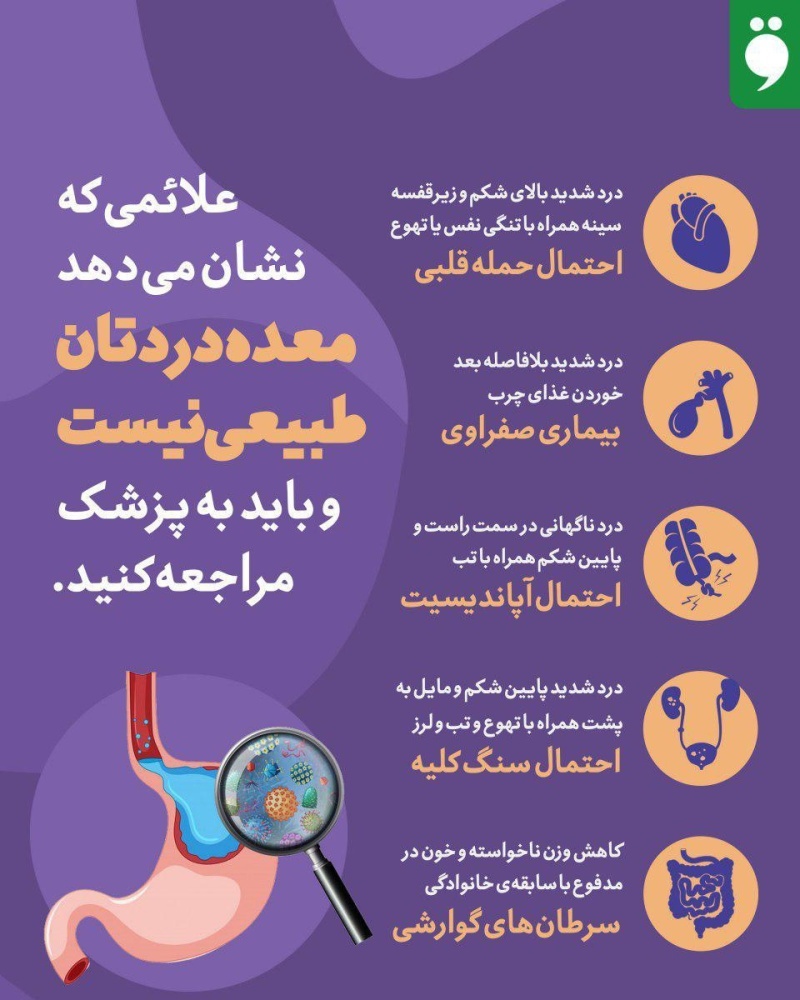 معرفی علائمی که نشان می‌دهد معده دردتان طبیعی نیست! +اینفوگرافی