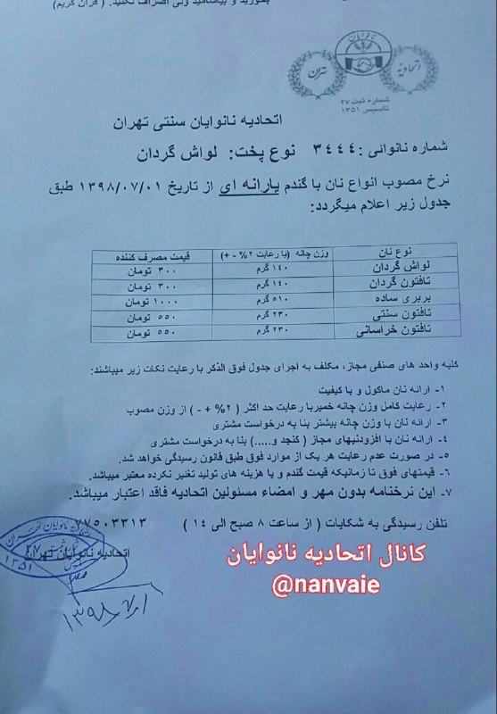 سقف قیمتی جدید نان اعلام شد/ مردم گرانفروشی را گزارش دهند