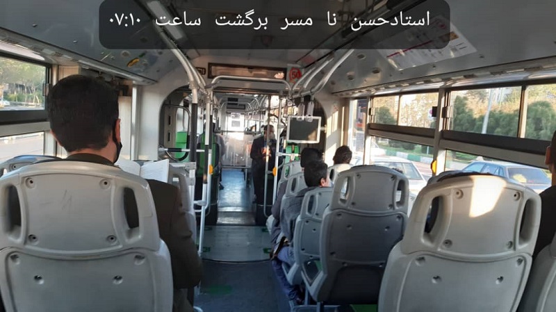 اجرای فاصله‌گذاری اجتماعی در اتوبوس‌های پایتخت برای مقابله با کرونا + عکس