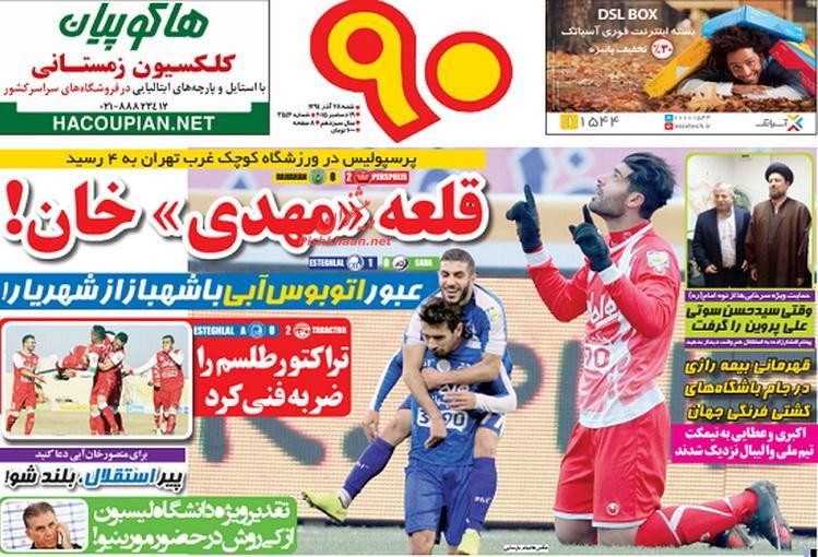 صفحه نخست روزنامه های ورزشی شنبه 28 آذر ماه 1394 صفحه نخست روزنامه های ورزشی شنبه 28 آذر ماه 1394