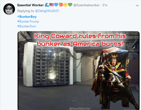 هشتگ #BunkerBoy (پسر مخفیگاه) بعد از مخفی شدن ترامپ در مخفیگاه کاخ سفید ترند شد هشتگ #BunkerBoy (پسر مخفیگاه) بعد از مخفی شدن ترامپ در مخفیگاه کاخ سفید ترند شد