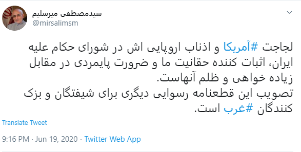 مصطفی آقا میرسلیم انتقاد دو نماینده تهران به تصویب قطعنامه اروپایی؛ باید پاسخی محکم به این گستاخی داد