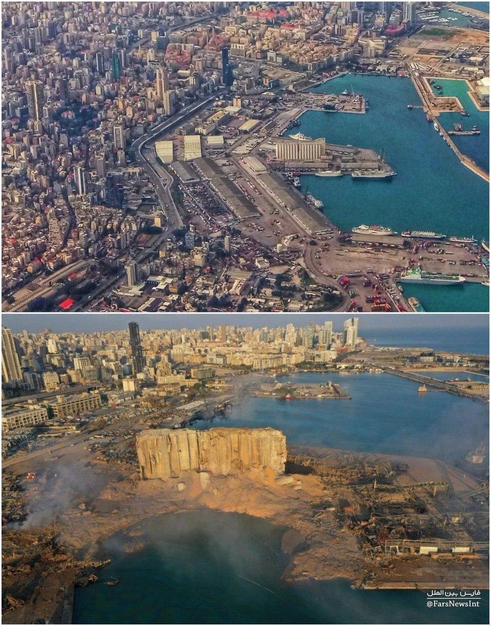 تصویر بندر بیروت قبل و بعد از انفجار + عکس