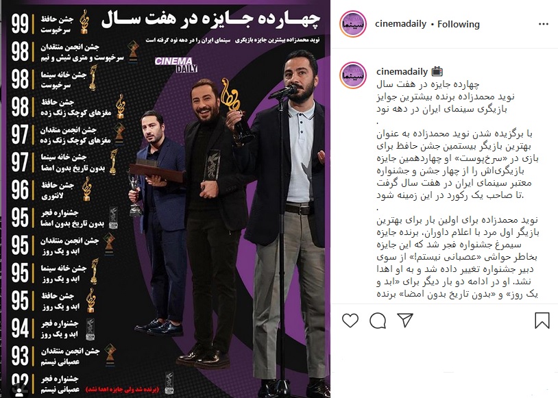 معرفی نوید محمدزاده بهترین بازیگر در بیستمین جشن حافظ معرفی نوید محمدزاده بهترین بازیگر در بیستمین جشن حافظ