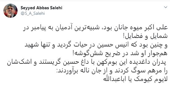 روایت سید عباس صالحی از حضرت علی اکبر (ع) در شب هشتم ماه محرم روایت سید عباس صالحی از حضرت علی اکبر (ع) در شب هشتم ماه محرم