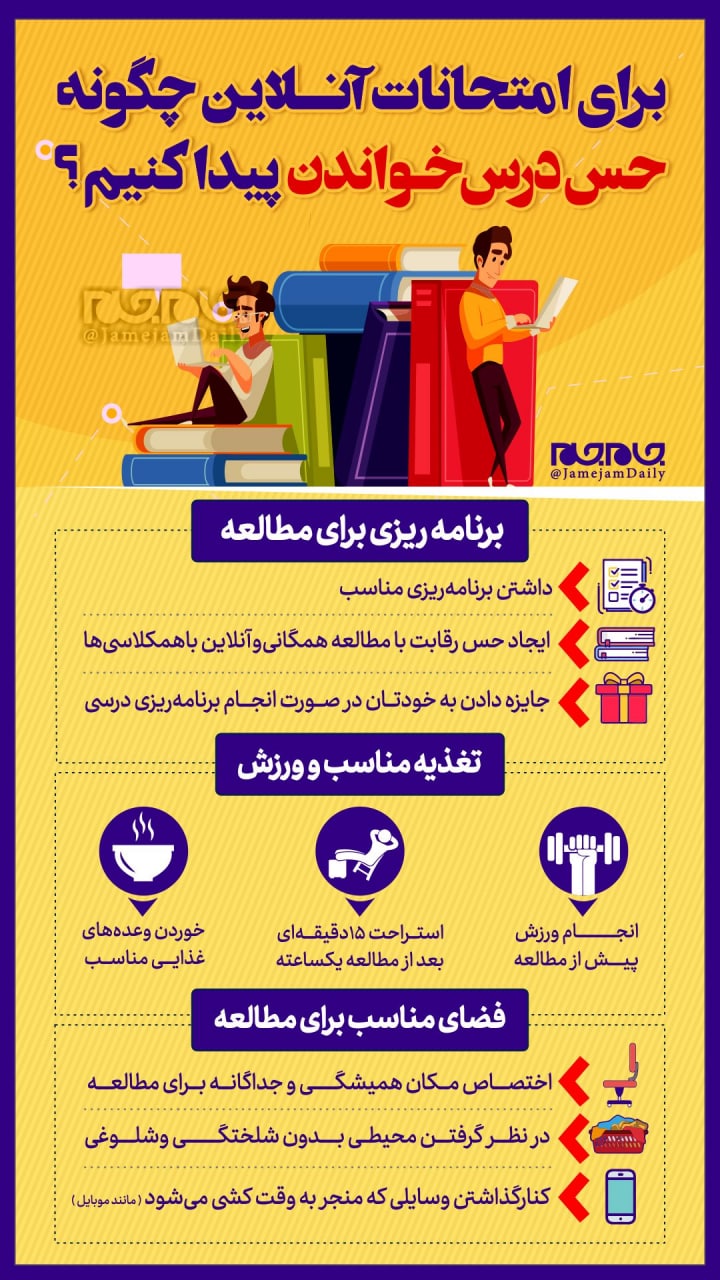 چگونه برای امتحانهای مجازی درس بخوانیم؟ +اینفوگرافیک چگونه برای امتحانهای مجازی درس بخوانیم؟ +اینفوگرافیک
