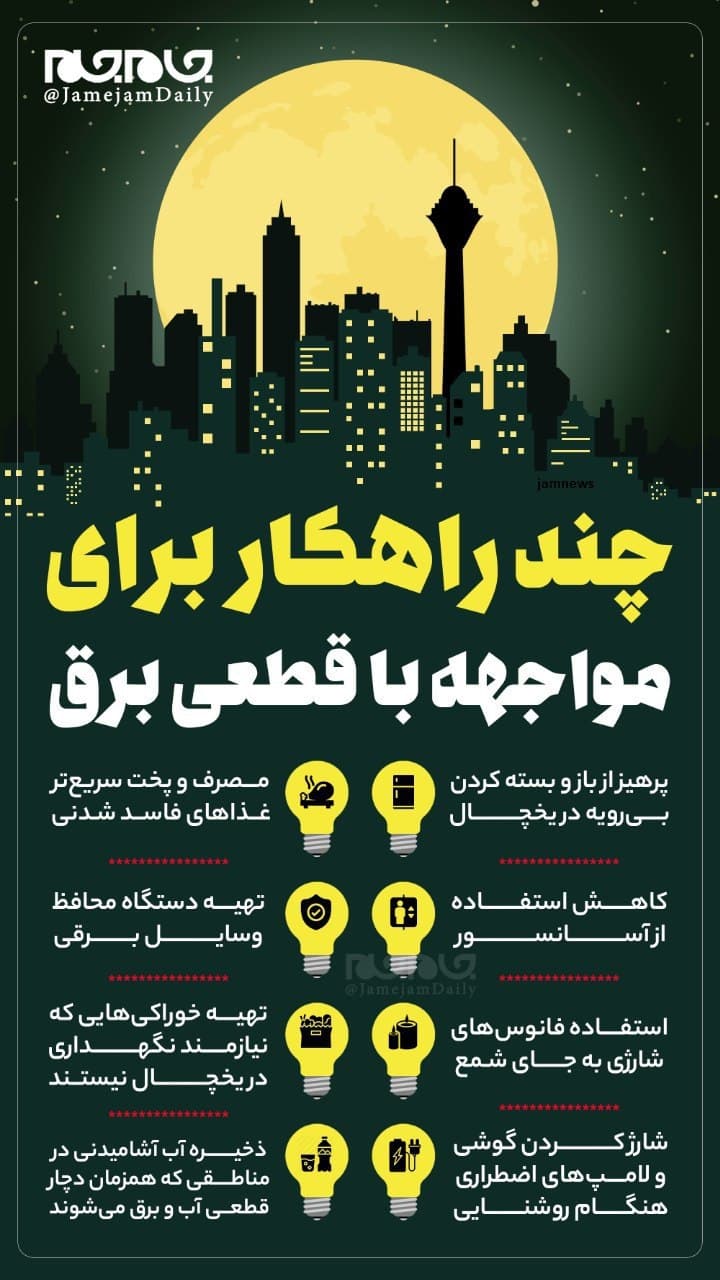 چند راهکار برای مواجهه با قطعی احتمالی برق چند راهکار برای مواجهه با قطعی احتمالی برق