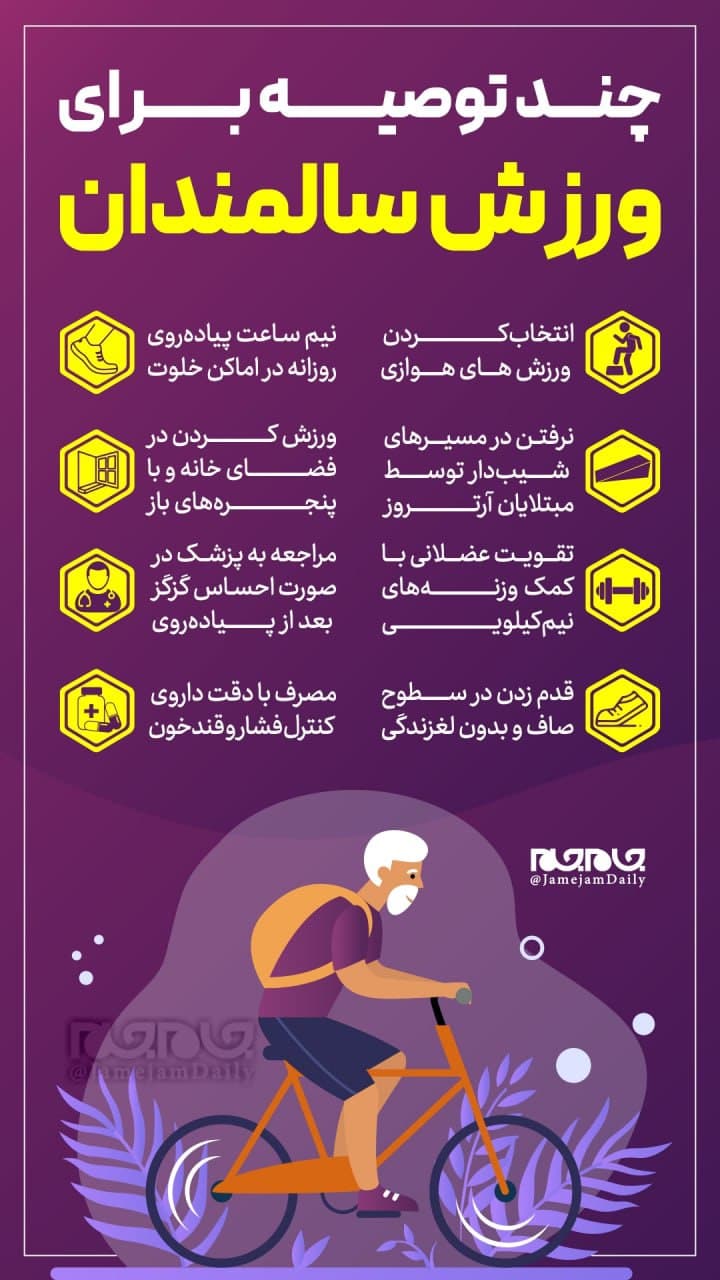 توصیههای ورزشی به سالمندان +اینفوگرافیگ توصیههای ورزشی به سالمندان +اینفوگرافیگ