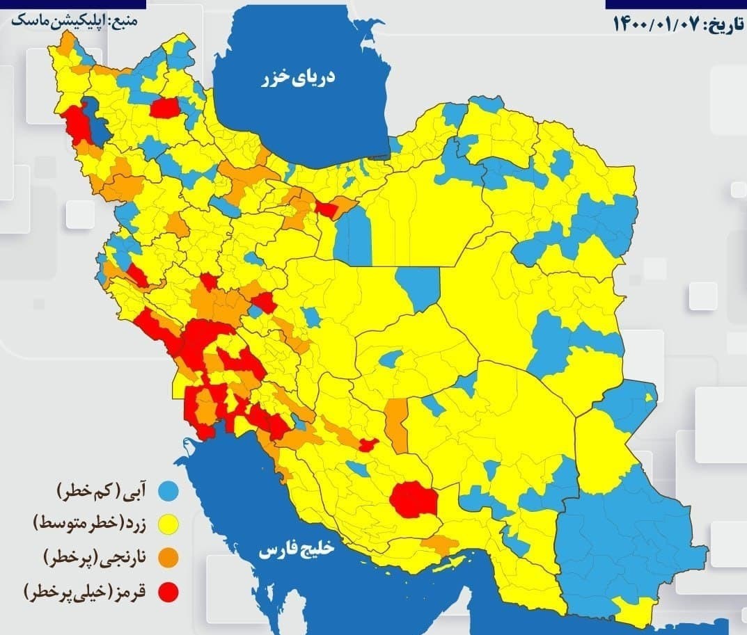 وضعیت کرونا در نوروز ۱۴۰۰ + نقشه و جدول