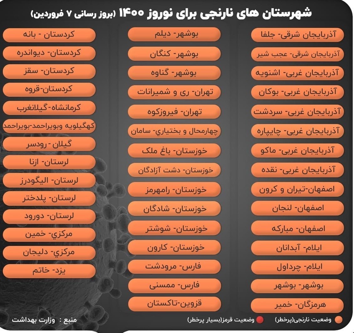 وضعیت کرونا در نوروز ۱۴۰۰ + نقشه و جدول