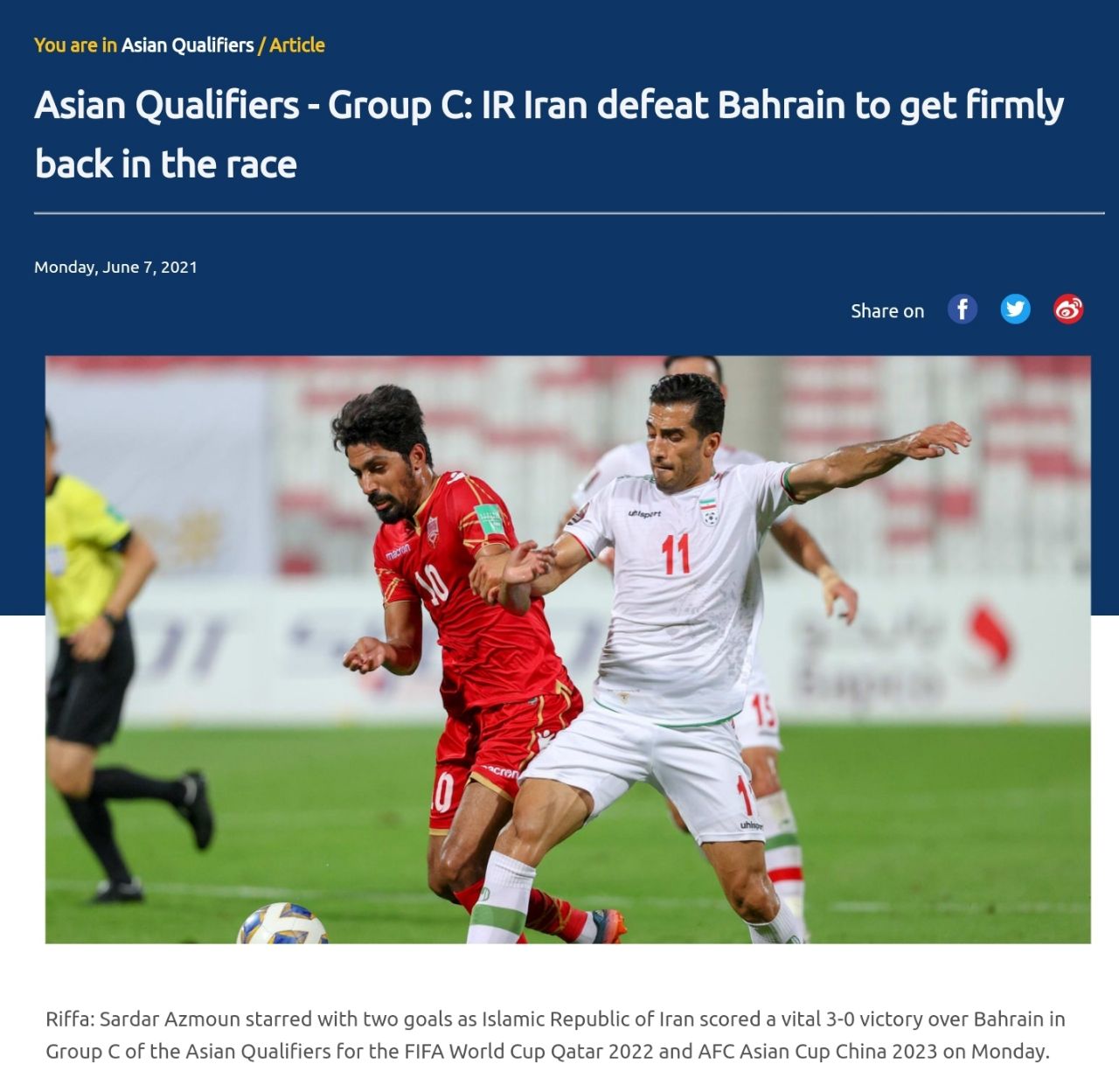 AFC: ایران با شکست بحرین در خانه با قدرت به رقابت برگشت AFC: ایران با شکست بحرین در خانه با قدرت به رقابت برگشت