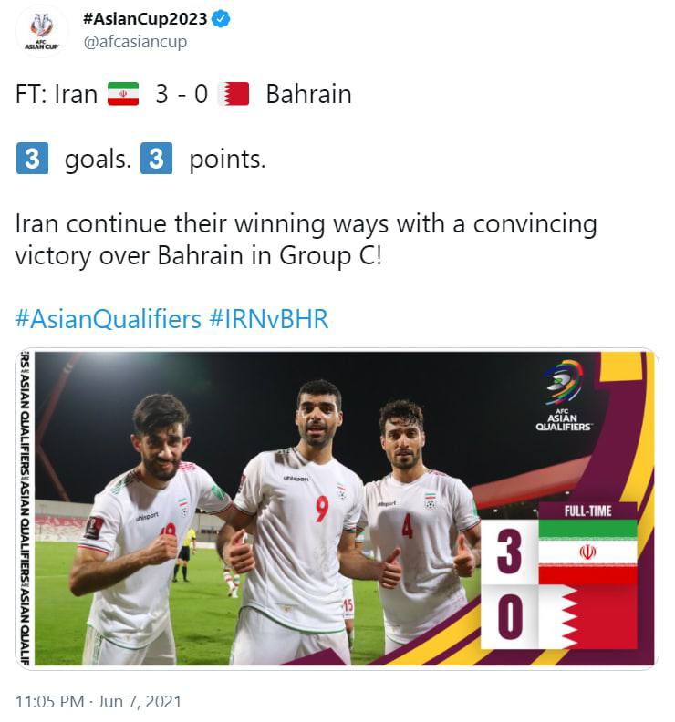 AFC: ایران با شکست بحرین در خانه با قدرت به رقابت برگشت AFC: ایران با شکست بحرین در خانه با قدرت به رقابت برگشت