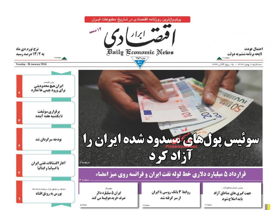 صفحه نخست روزنامه های 6 بهمن 1394