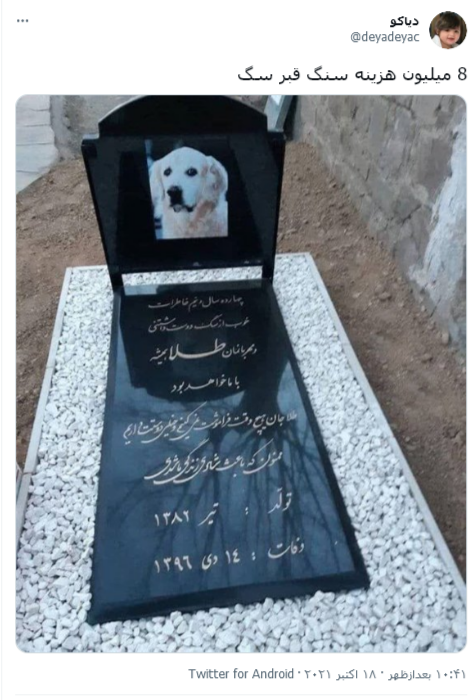 سنگ قبر ۸ میلیونی برای سگ سنگ قبر ۸ میلیونی برای سگ