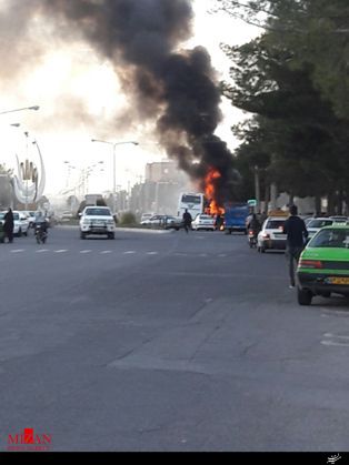 انفجار اتوبوس مسافربری در گناباد + تصاویر لحظه انفجار