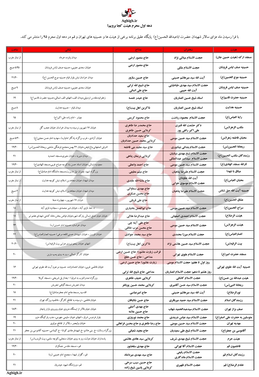 دهه اول محرم هیئت کجا برویم؟ + جدول